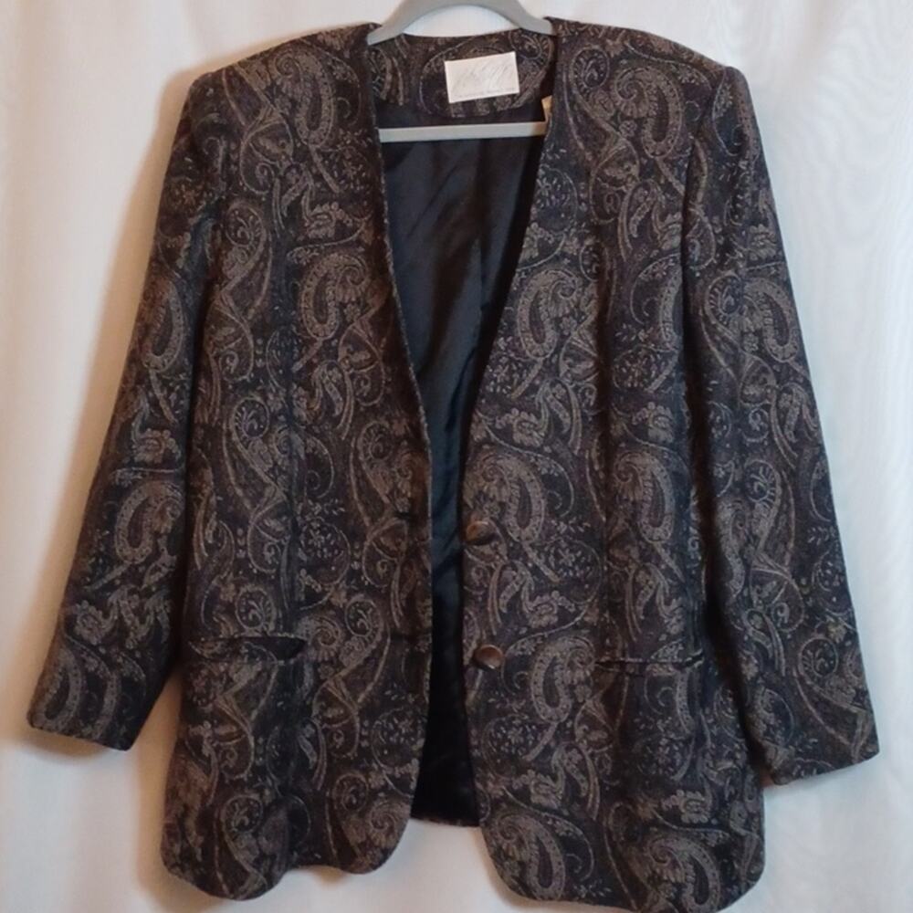 Lord & Taylor Women's Gray Paisley Button Front Wool Jacket Size 18W.